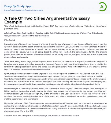 A Tale of Two Cities: Sample A+ Essay .